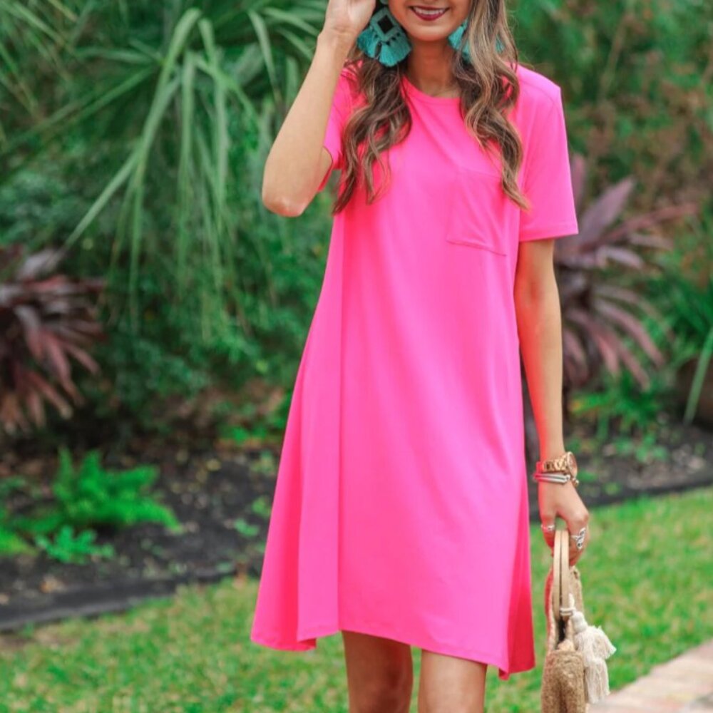 Womens Jess Lea Size S Neon Pink Maddy Short Sleeve T-Shirt Dress EUC